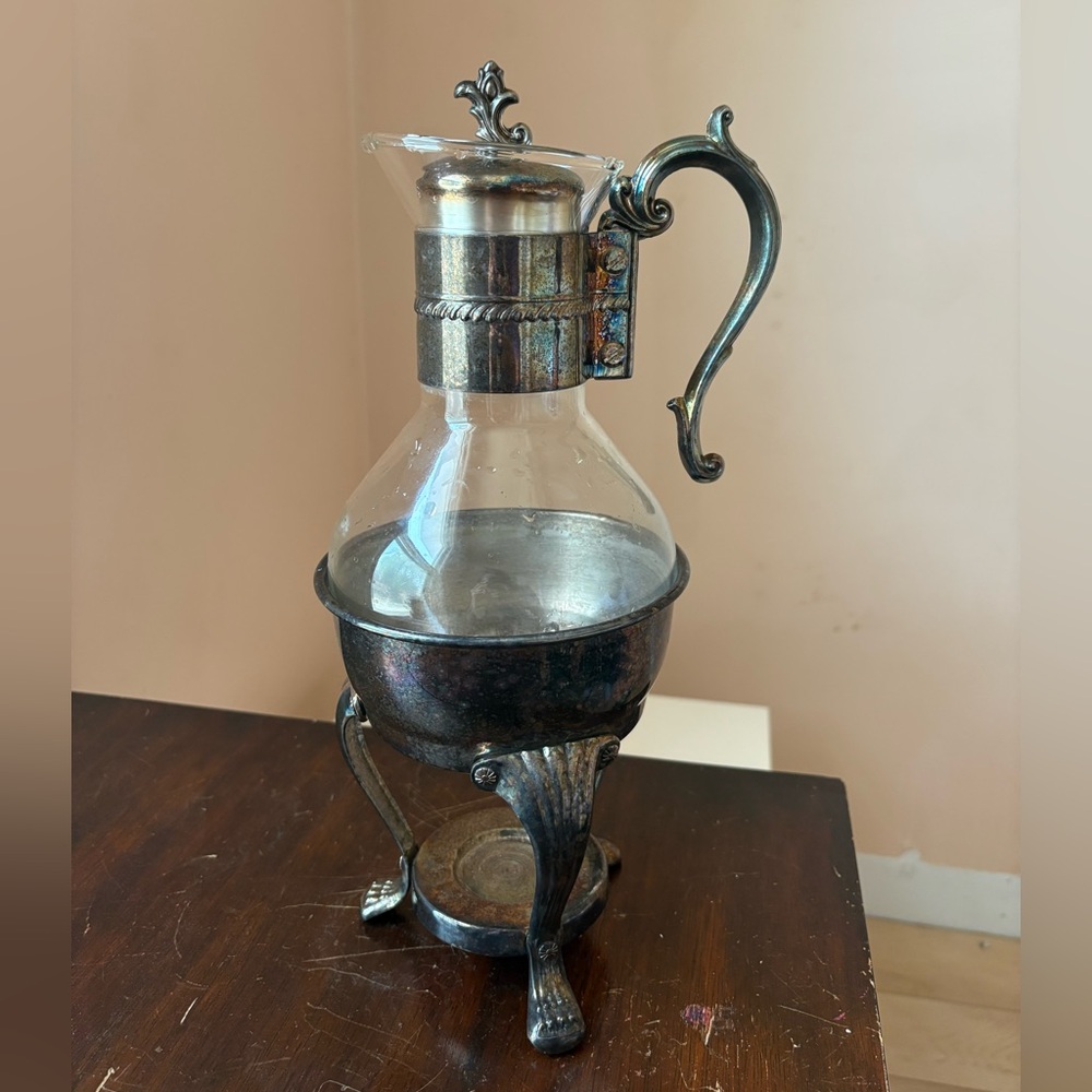 Elegant Vintage Silver and Glass Coffee Carafe from F.B. Rogerd